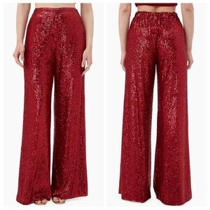 ❤️ Trina Turk Red Sequin Atarashii Pants Wide Leg Festive Party Sz. S